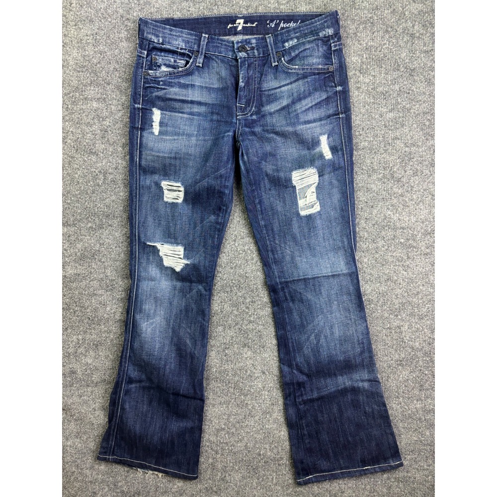 7 For All‎ Mankind A Pocket Jeans Womens 28 Blue Distressed Flare Denim